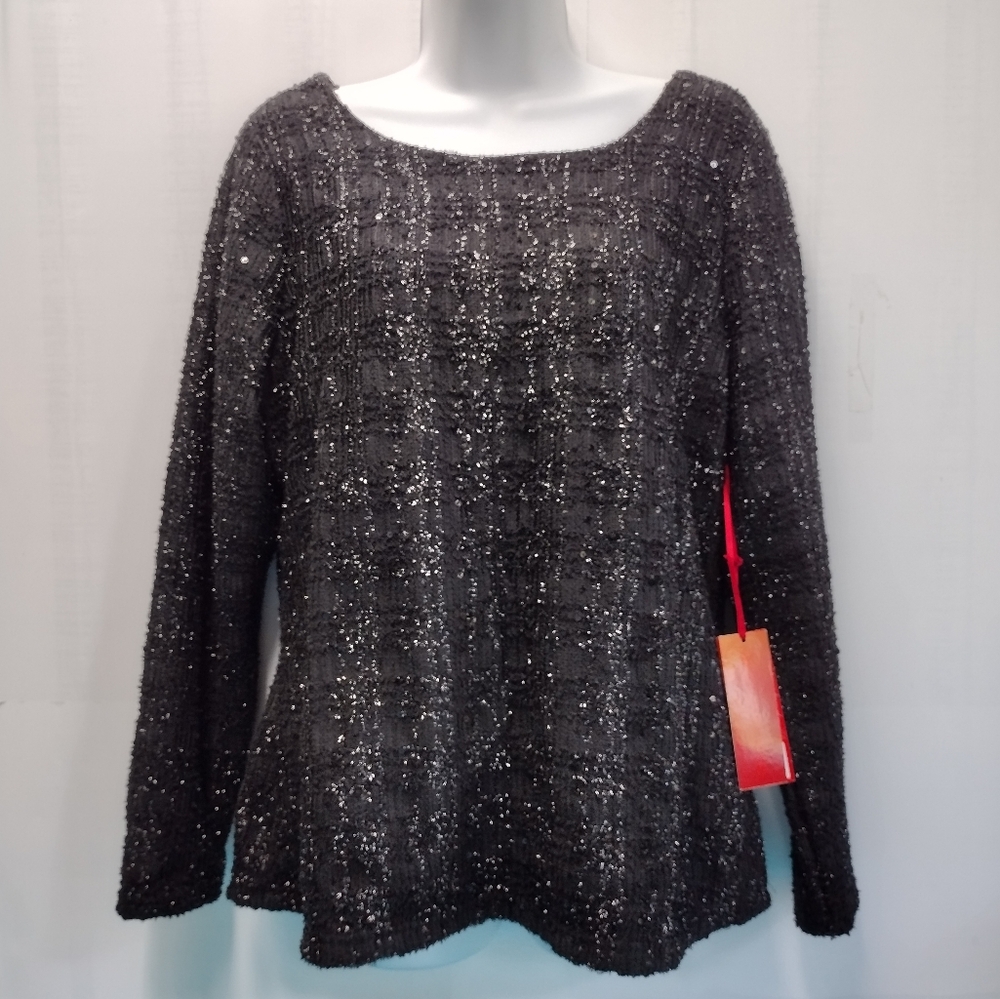 Jennifer Lopez J-Lo Metallic Sparkle Pullover Sweater w Sequin L